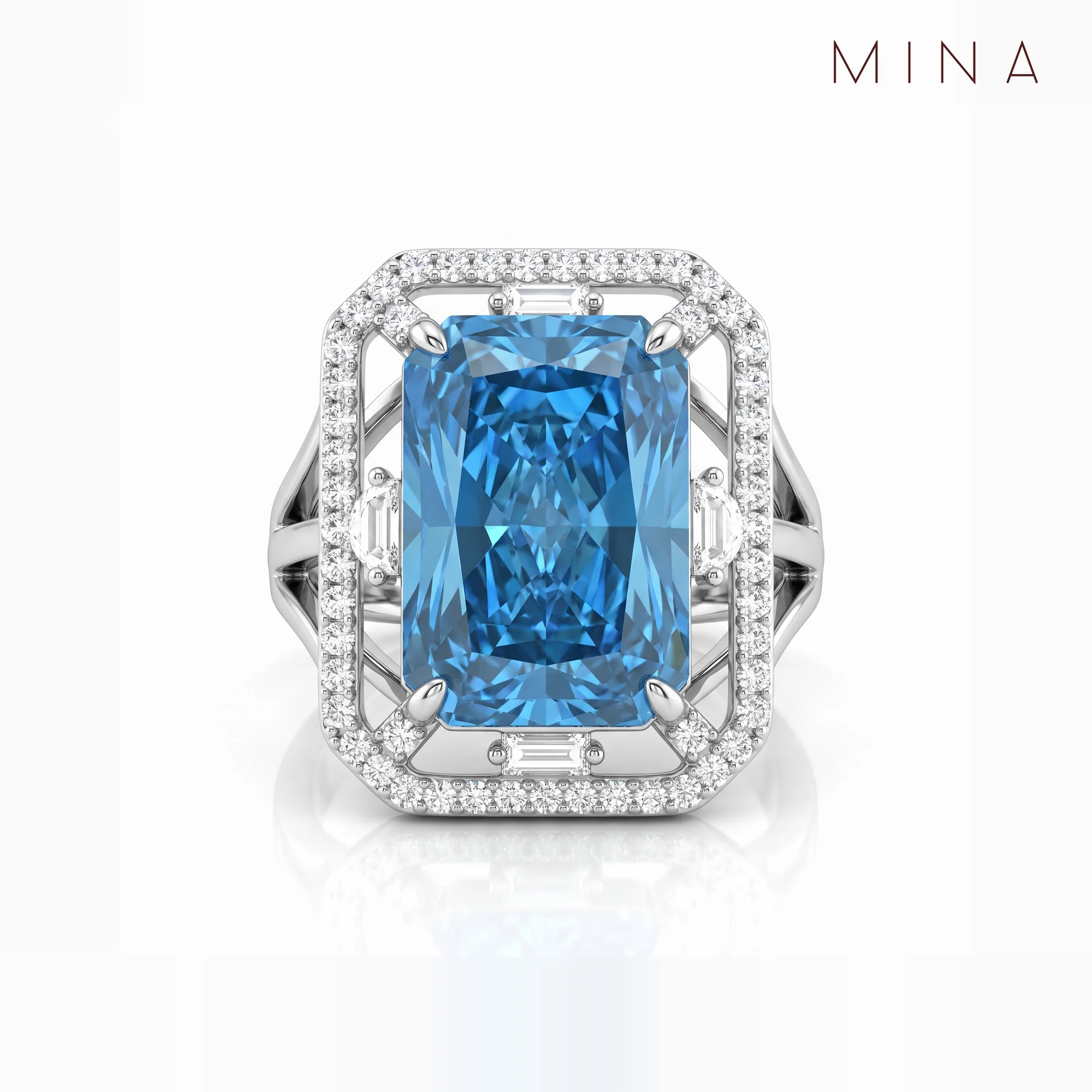 Blue Radiant Floating Halo Ring, view 1 — House of Mina