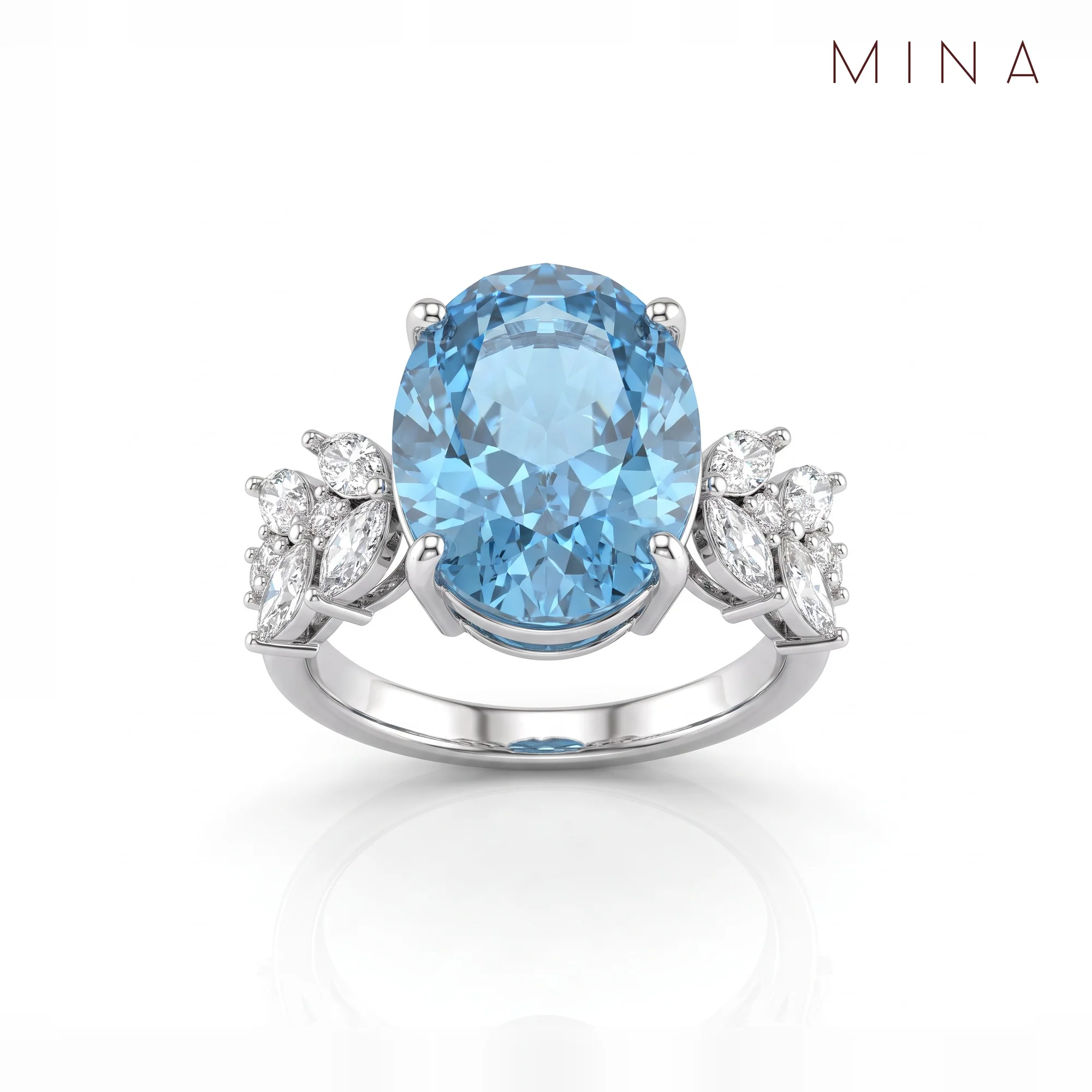 Ocean Blue Oval Leaf Spray Ring, view 1 — House of Mina