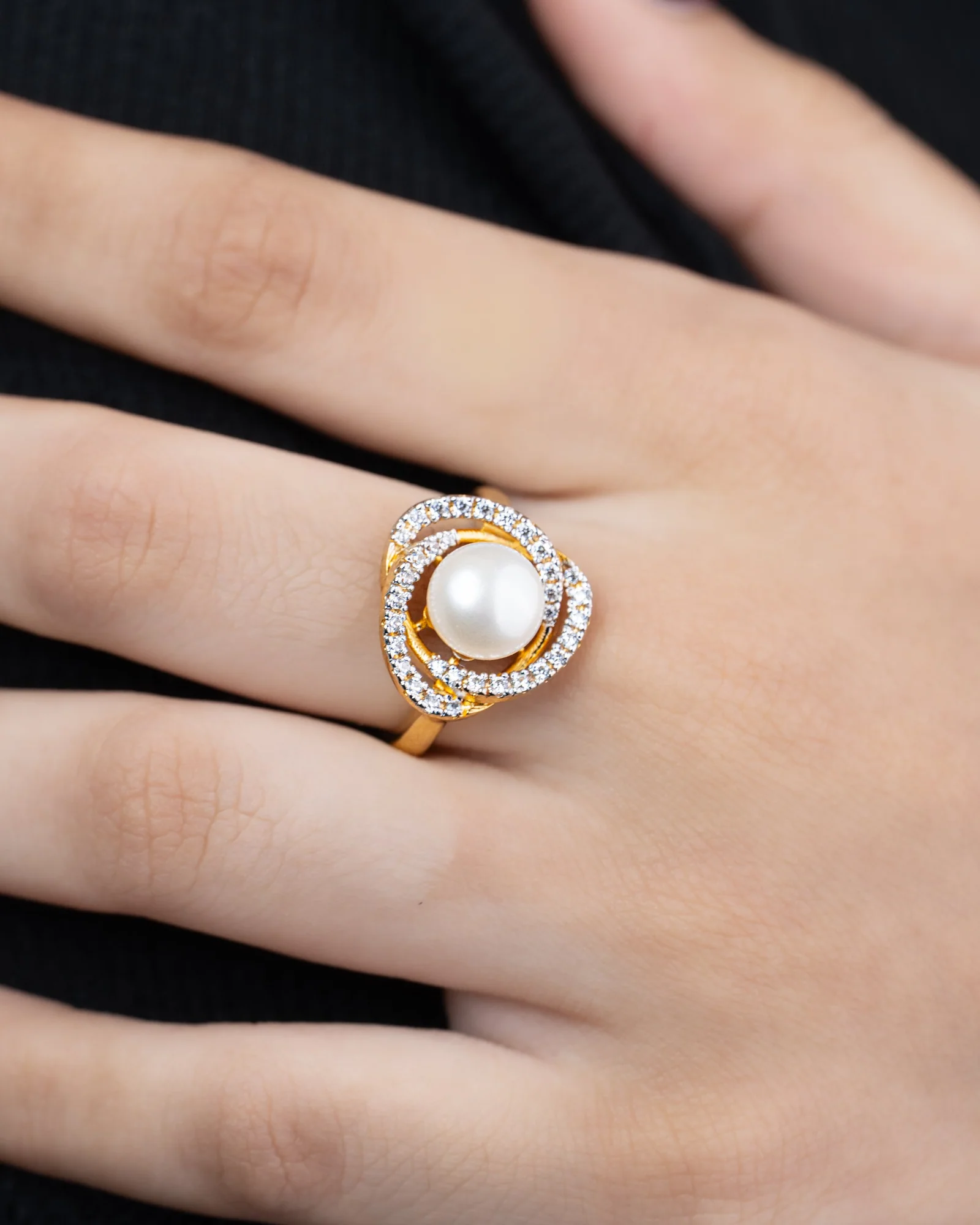 Luna Pearl Halo Ring, view 2 — House of Mina
