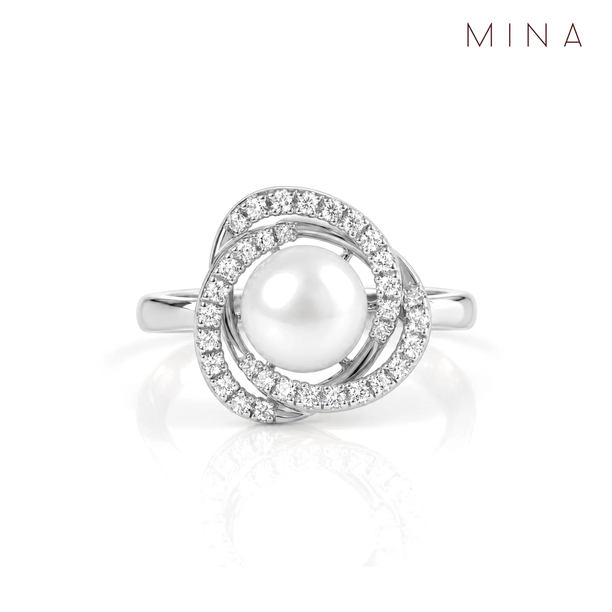 Luna Pearl Halo Ring, view 4 — House of Mina