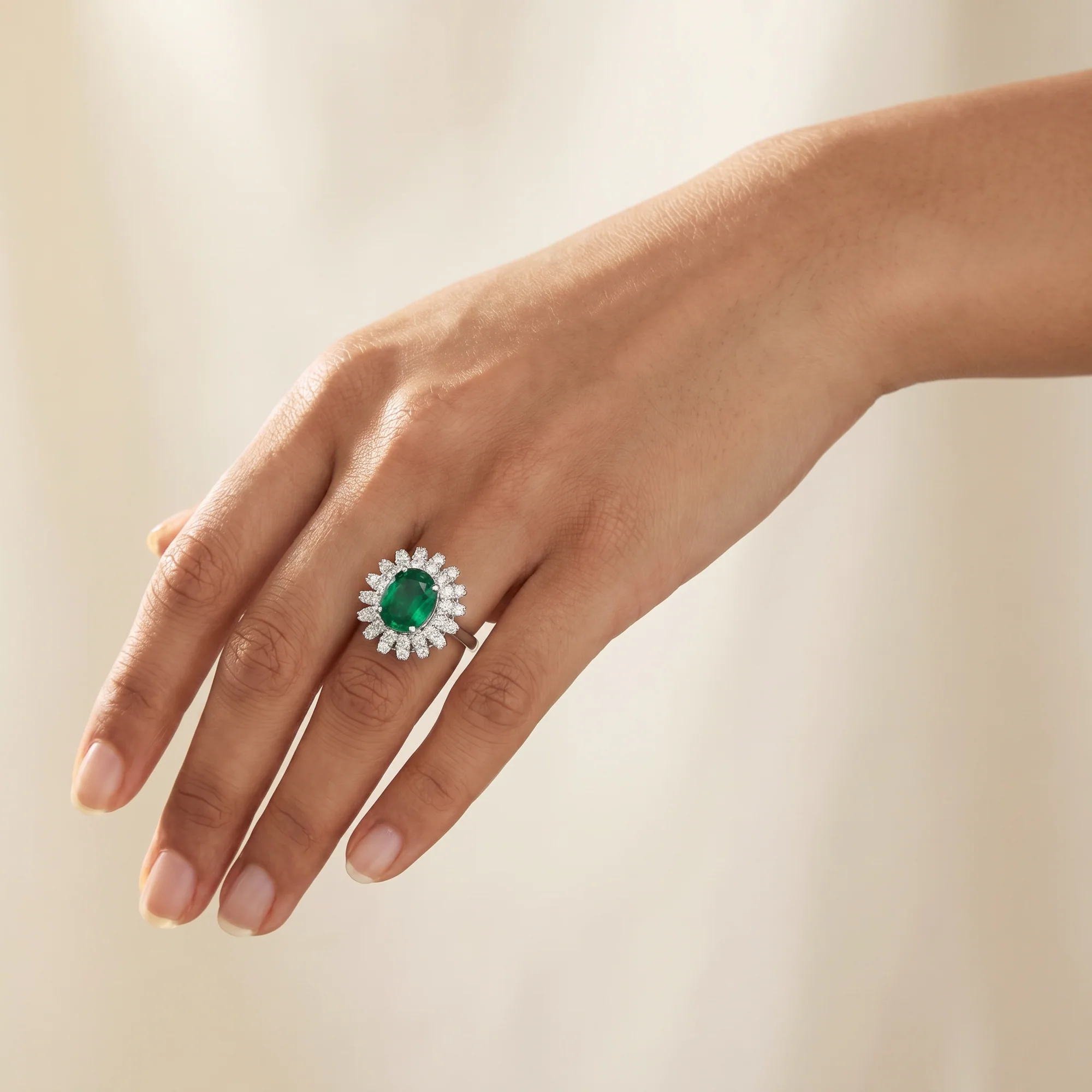 Oval Sunburst Halo Ring, view 3 — House of Mina