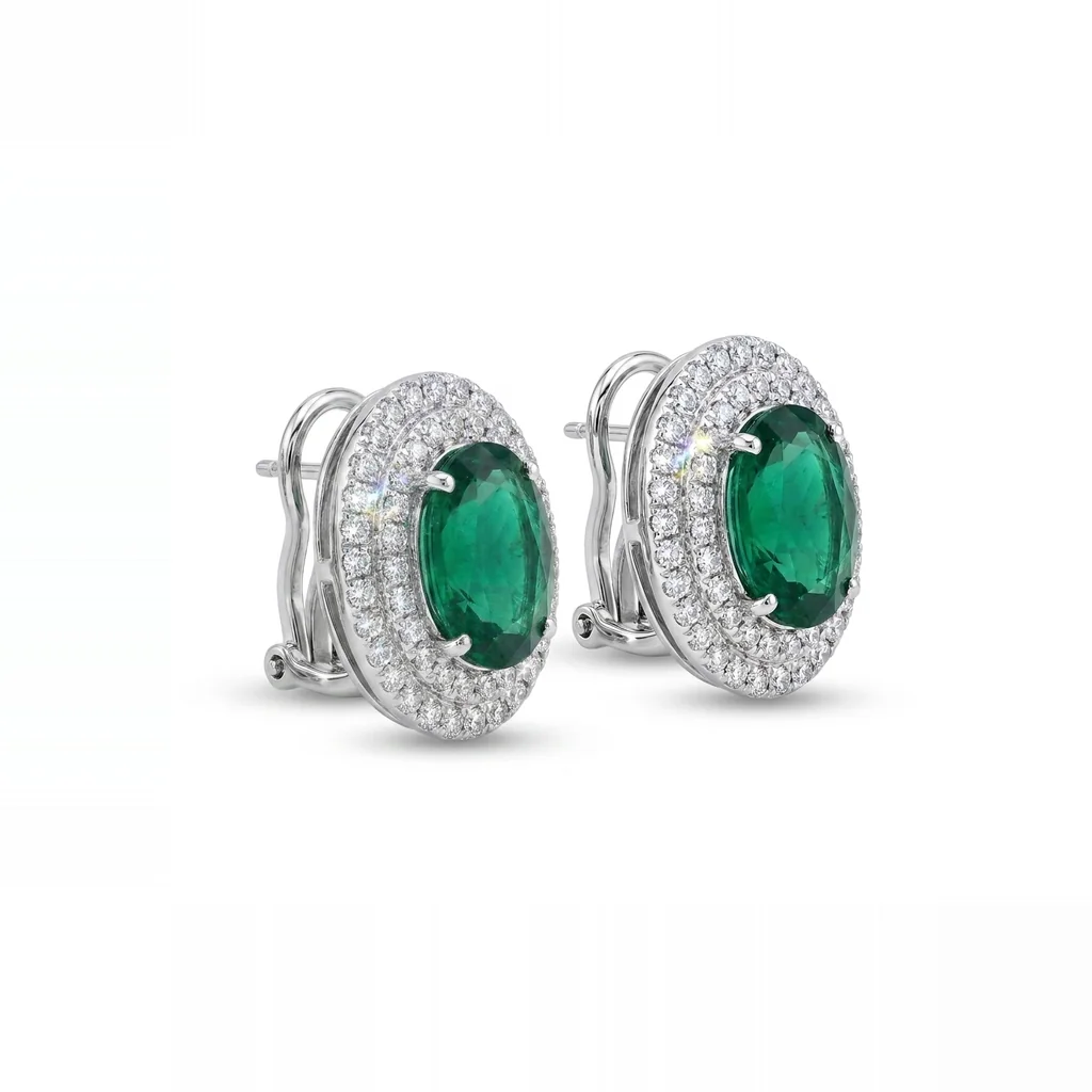 Minerva Emerald Double-Halo Studs