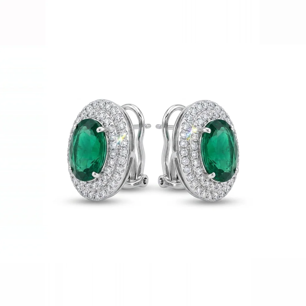 Minerva Emerald Double-Halo Studs