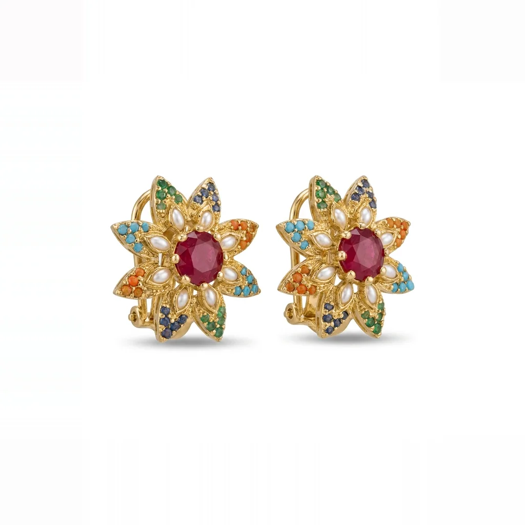 Naurattan Floral Studs, view 1 — House of Mina