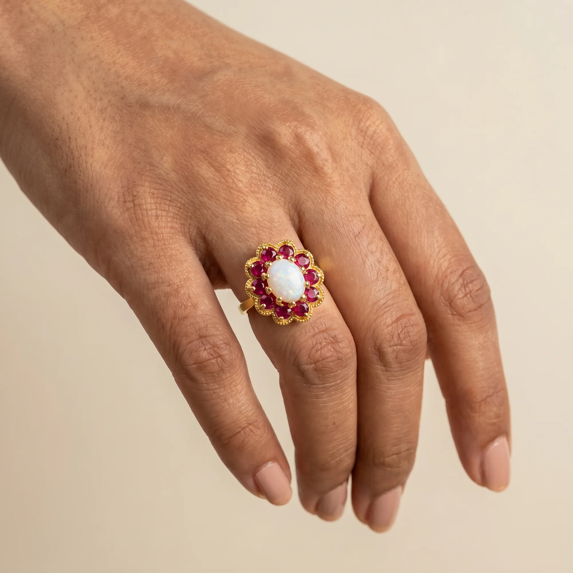 Opal Ruby Cluster Ring, view 3 — House of Mina