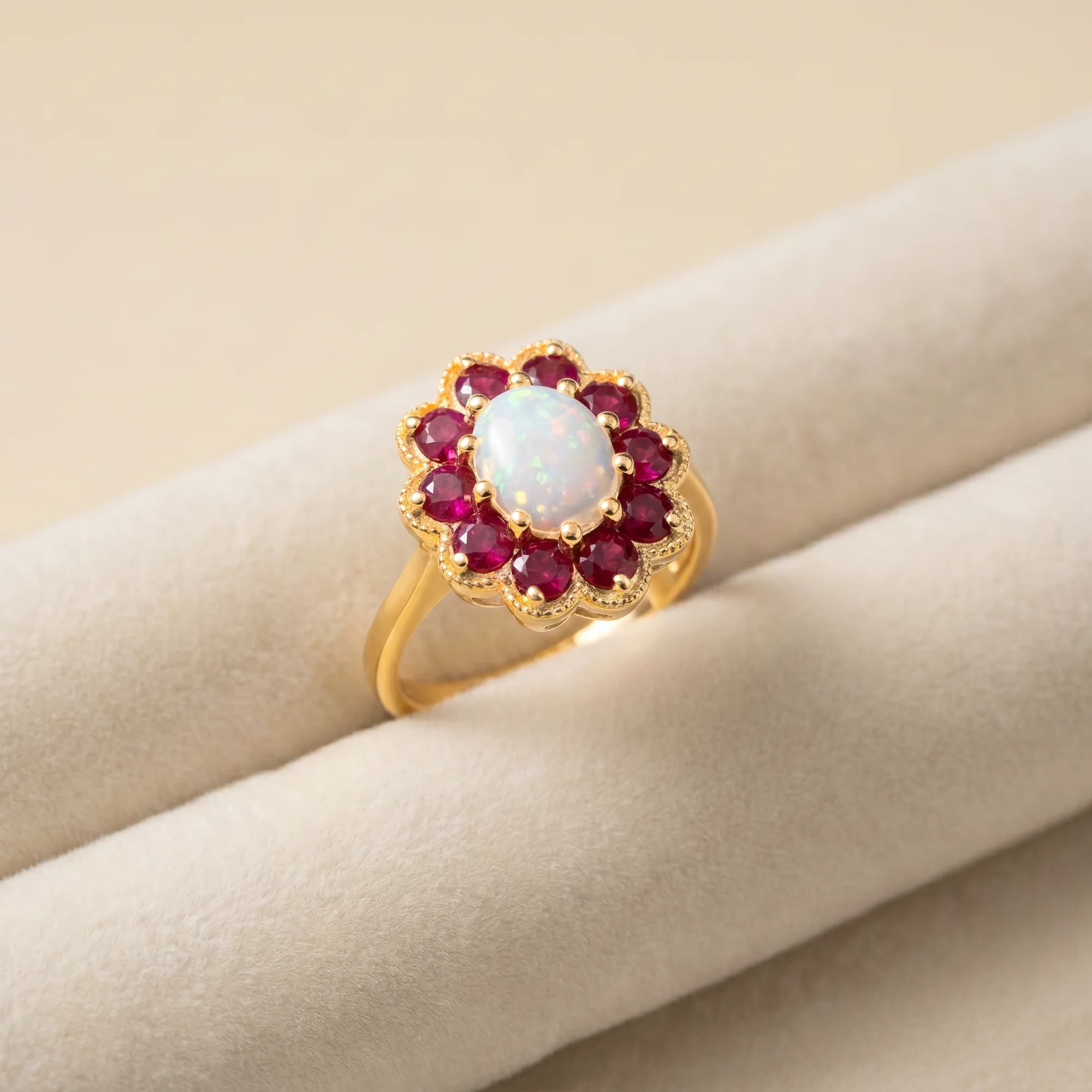 Opal Ruby Cluster Ring, view 4 — House of Mina