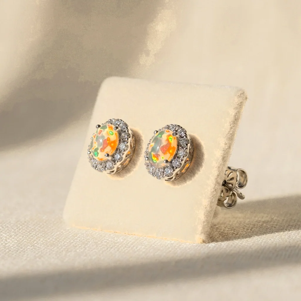 Opaline Halo Studs, view 2 — House of Mina