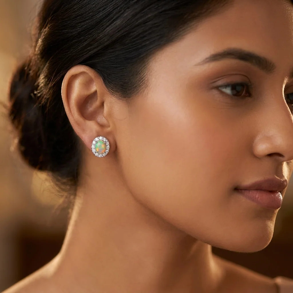 Opaline Halo Studs, view 3 — House of Mina