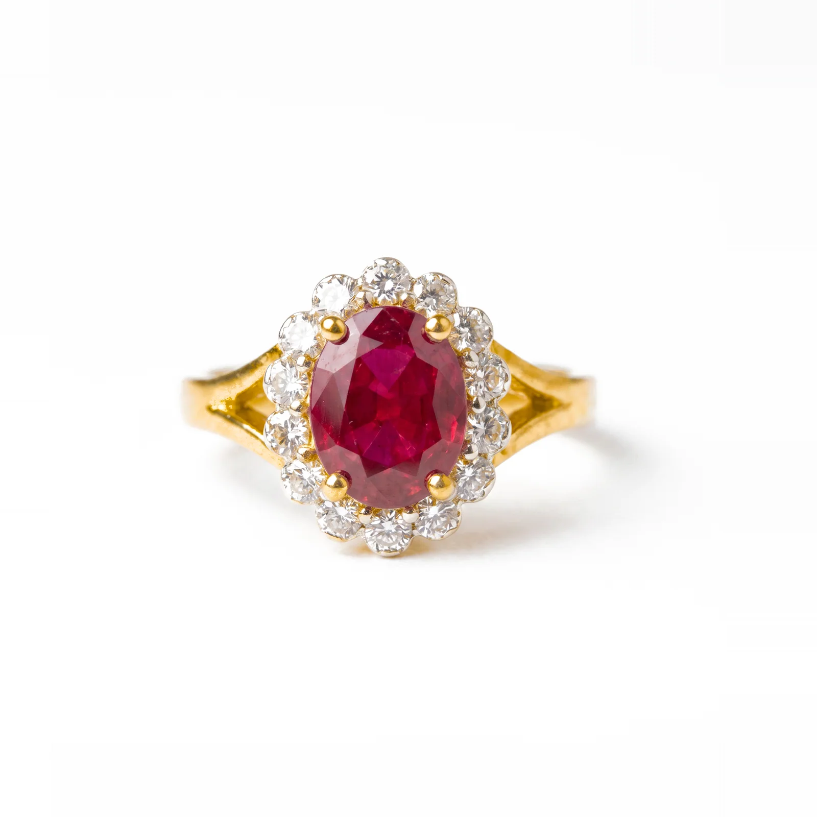 Oval Ruby Halo Ring, view 2 — House of Mina