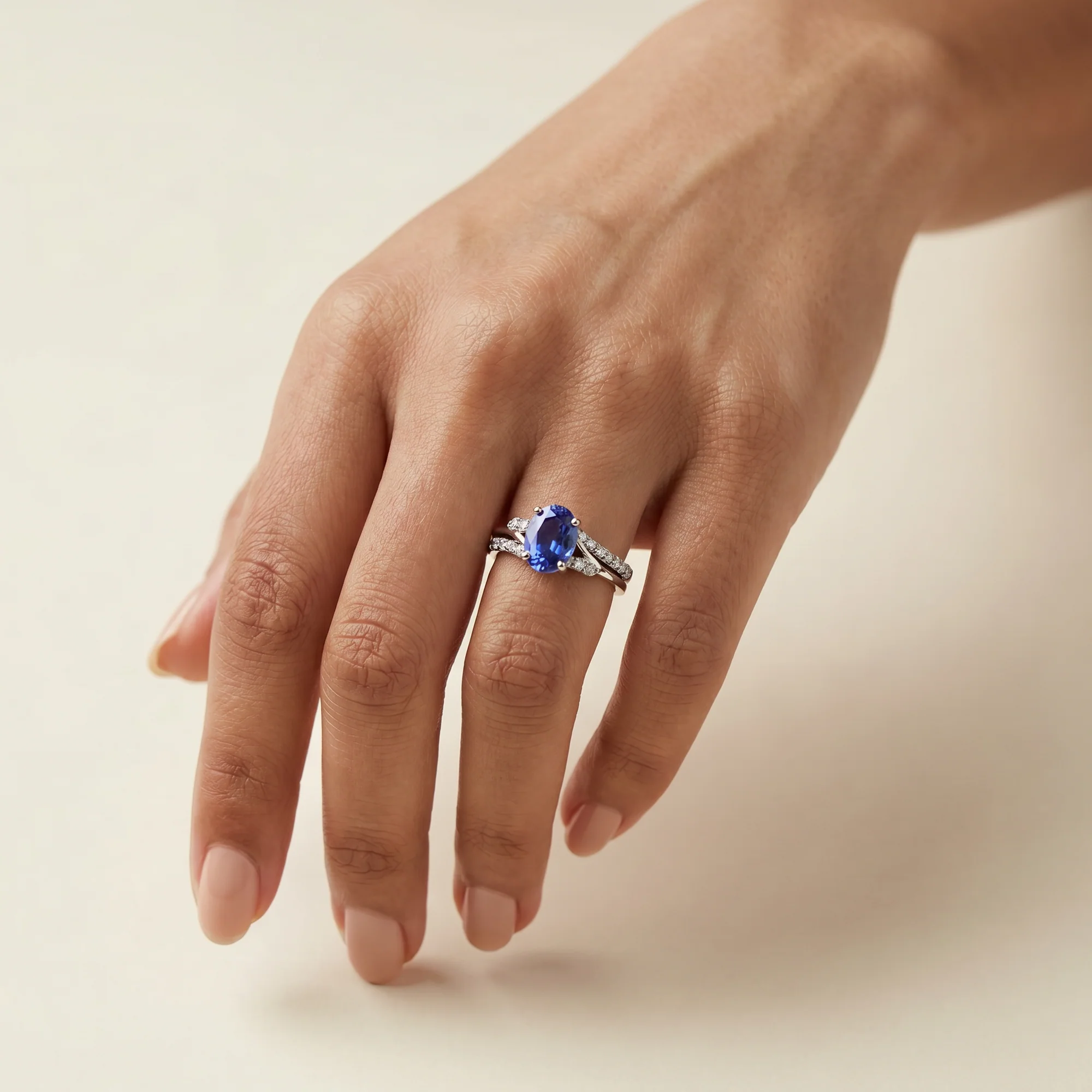 Oval Sapphire Pavé Ring, view 2 — House of Mina