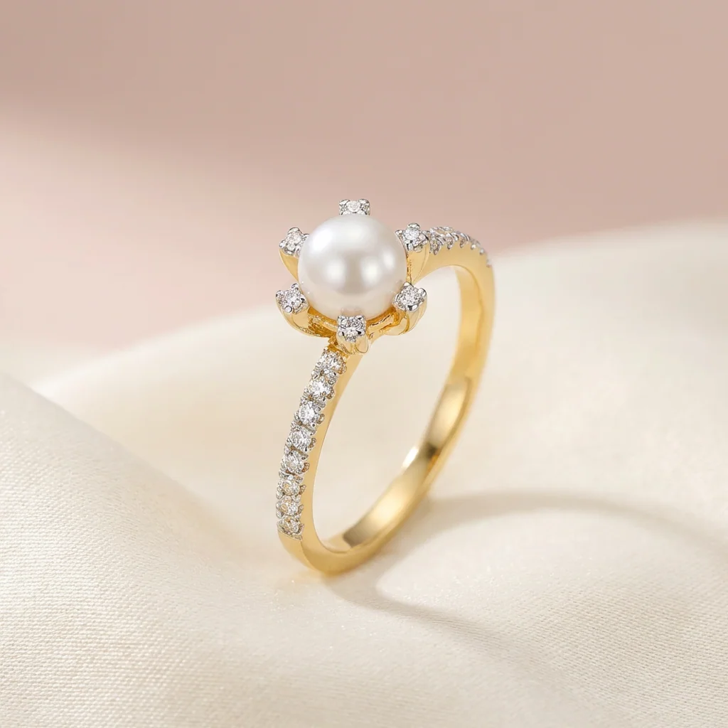 Pearl Solitaire Ring, view 2 — House of Mina