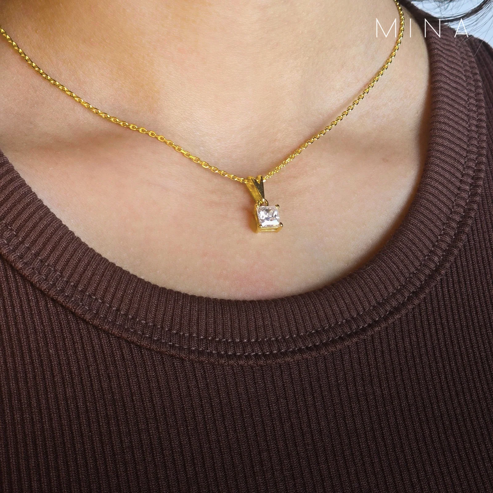Princess Cut Moissanite Pendant Necklace, view 2 — House of Mina