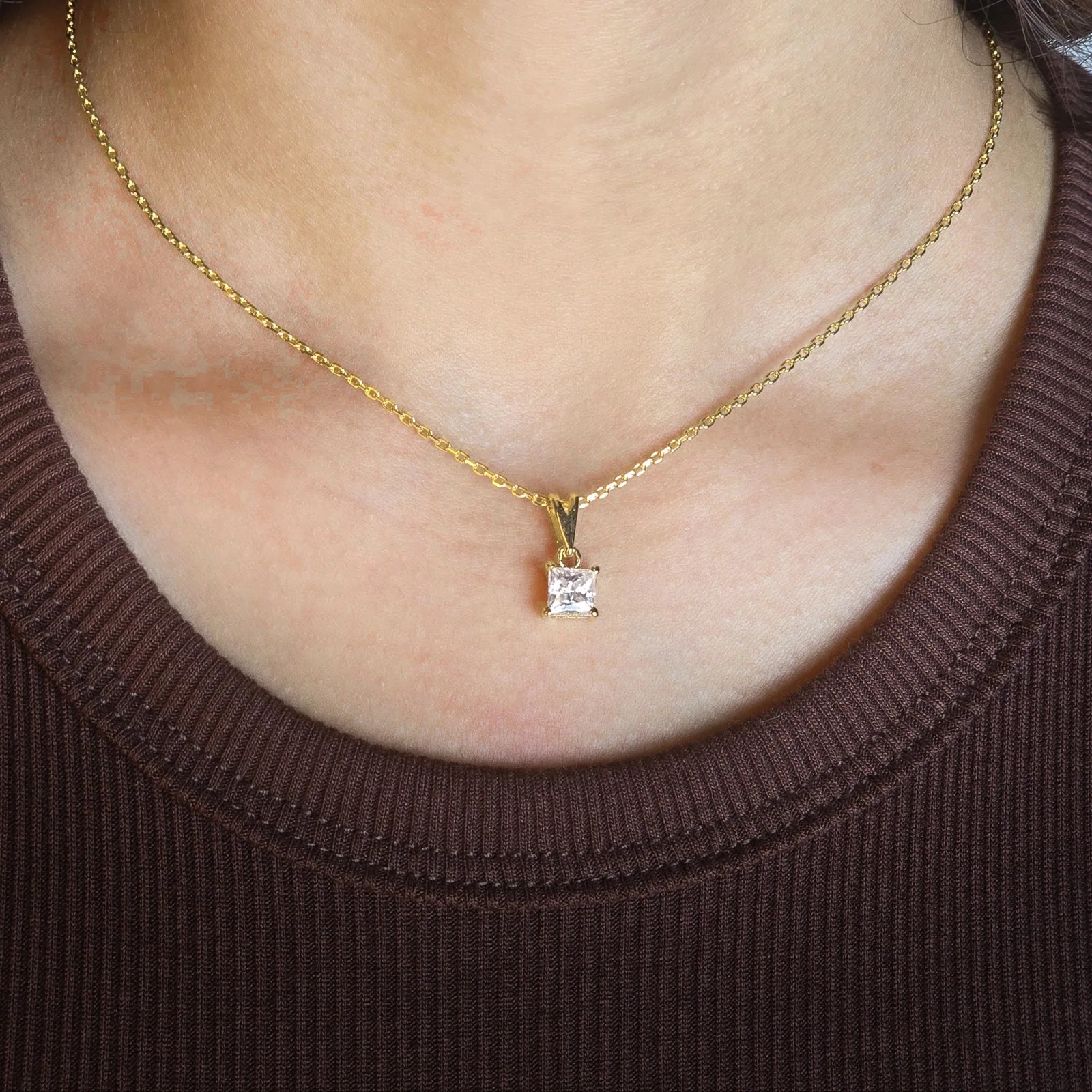 Princess Cut Moissanite Pendant Necklace, view 4 — House of Mina