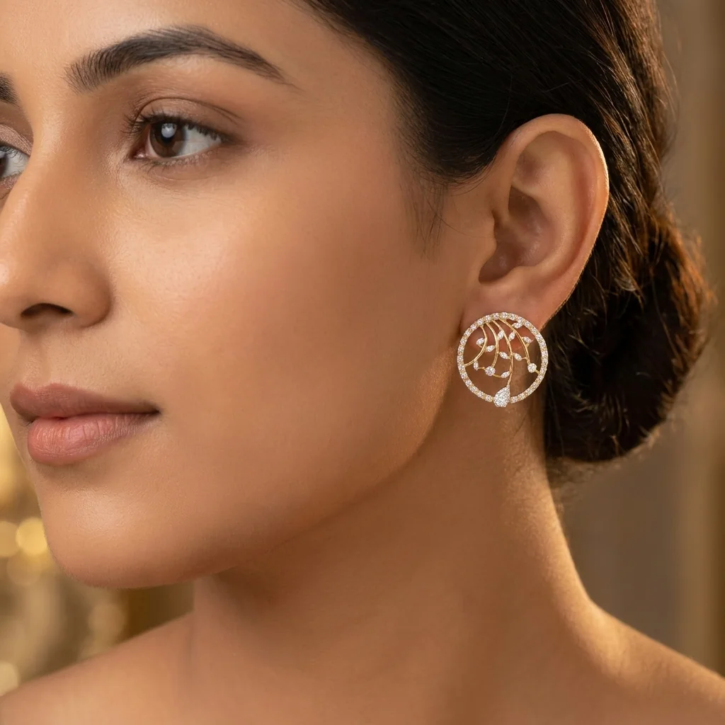 Rosalie Vine Circle Studs, view 3 — House of Mina