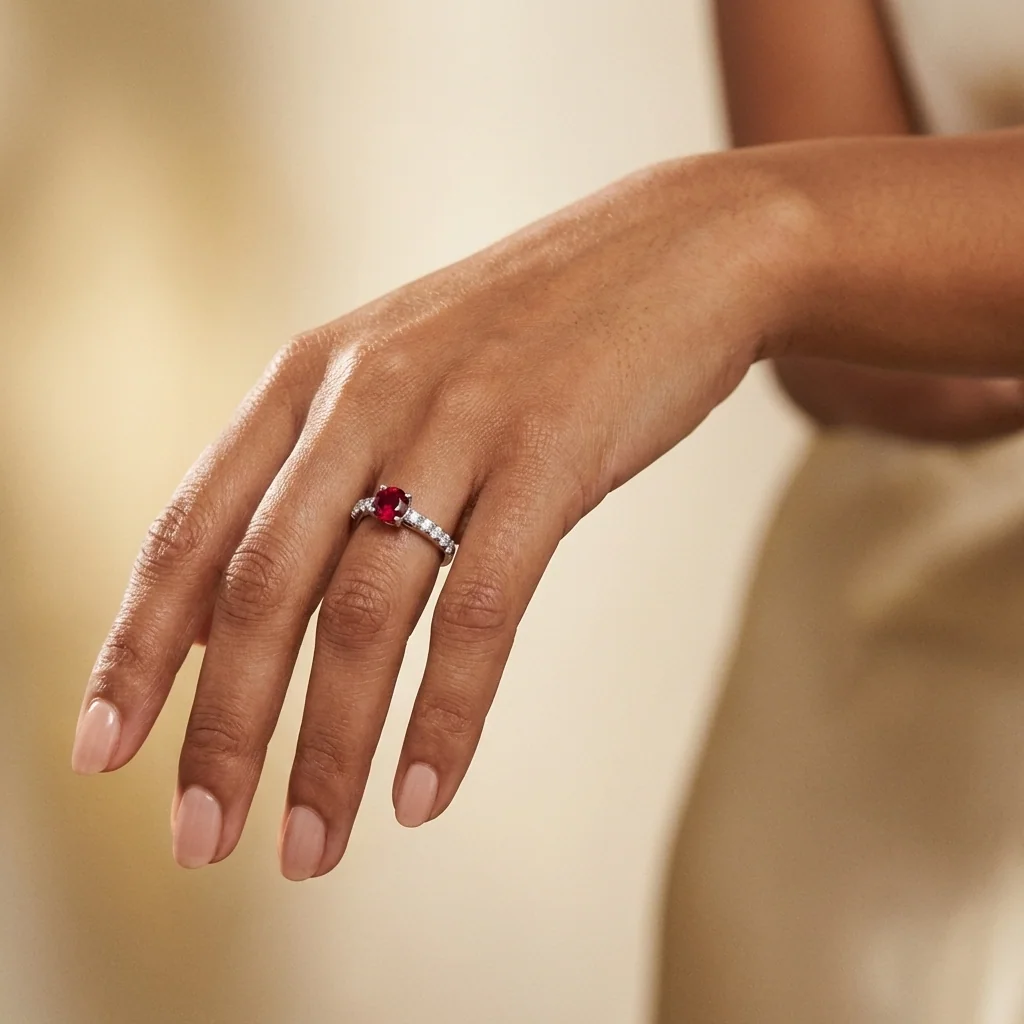 Rosalind Round Ruby Pavé Ring, view 2 — House of Mina