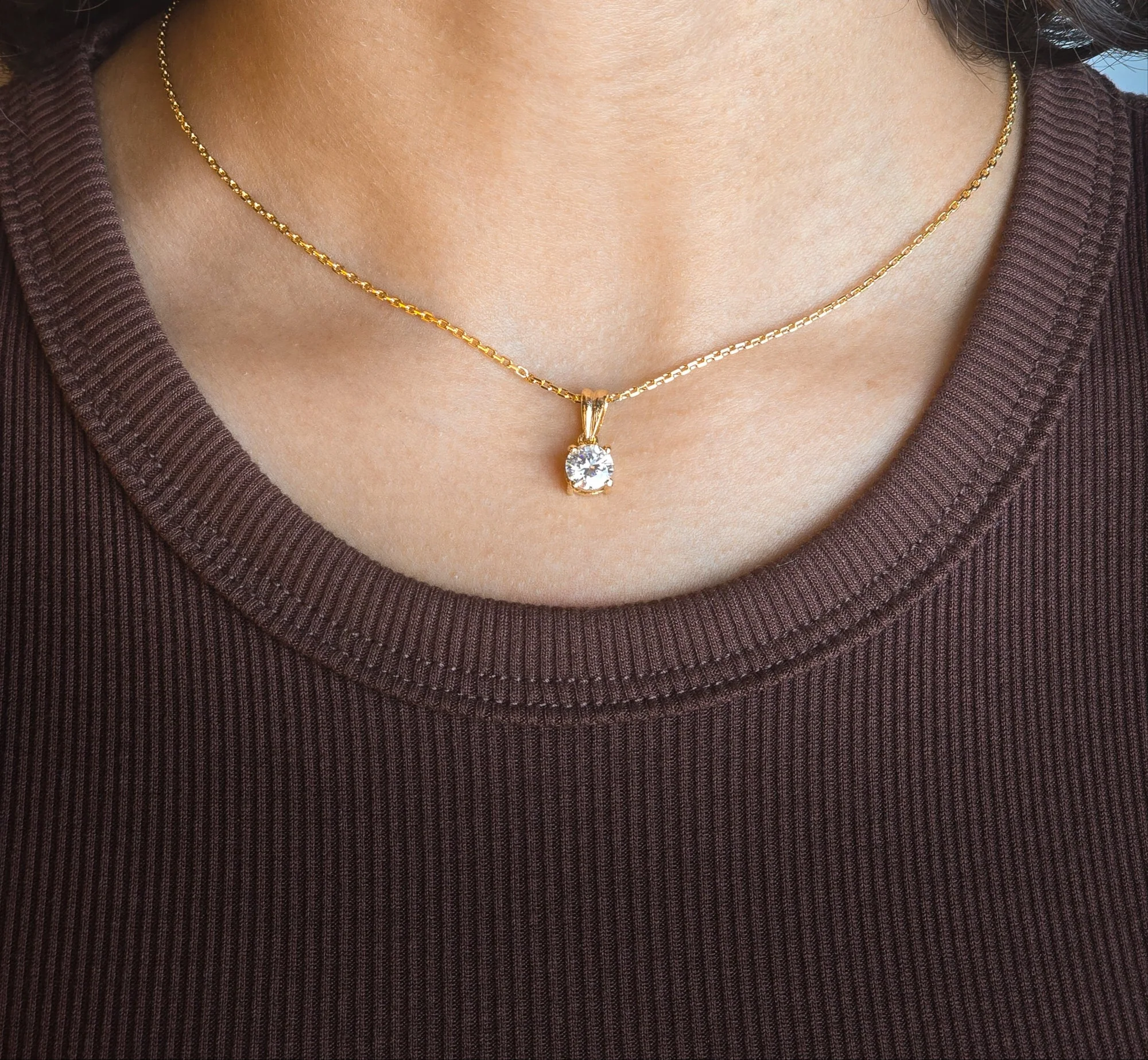 Round Moissanite Pendant Necklace, view 2 — House of Mina