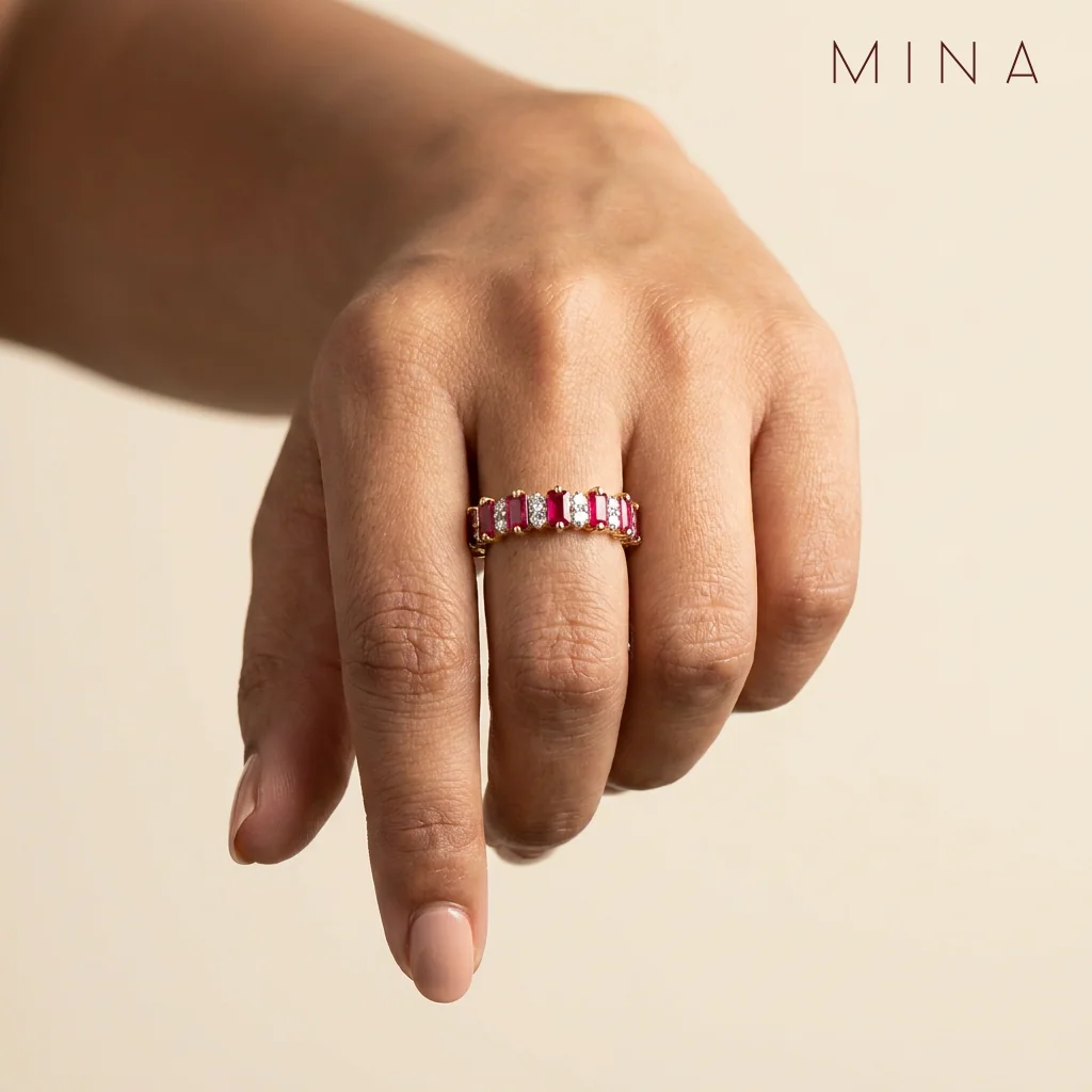 Ruby Baguette Ring — on hand