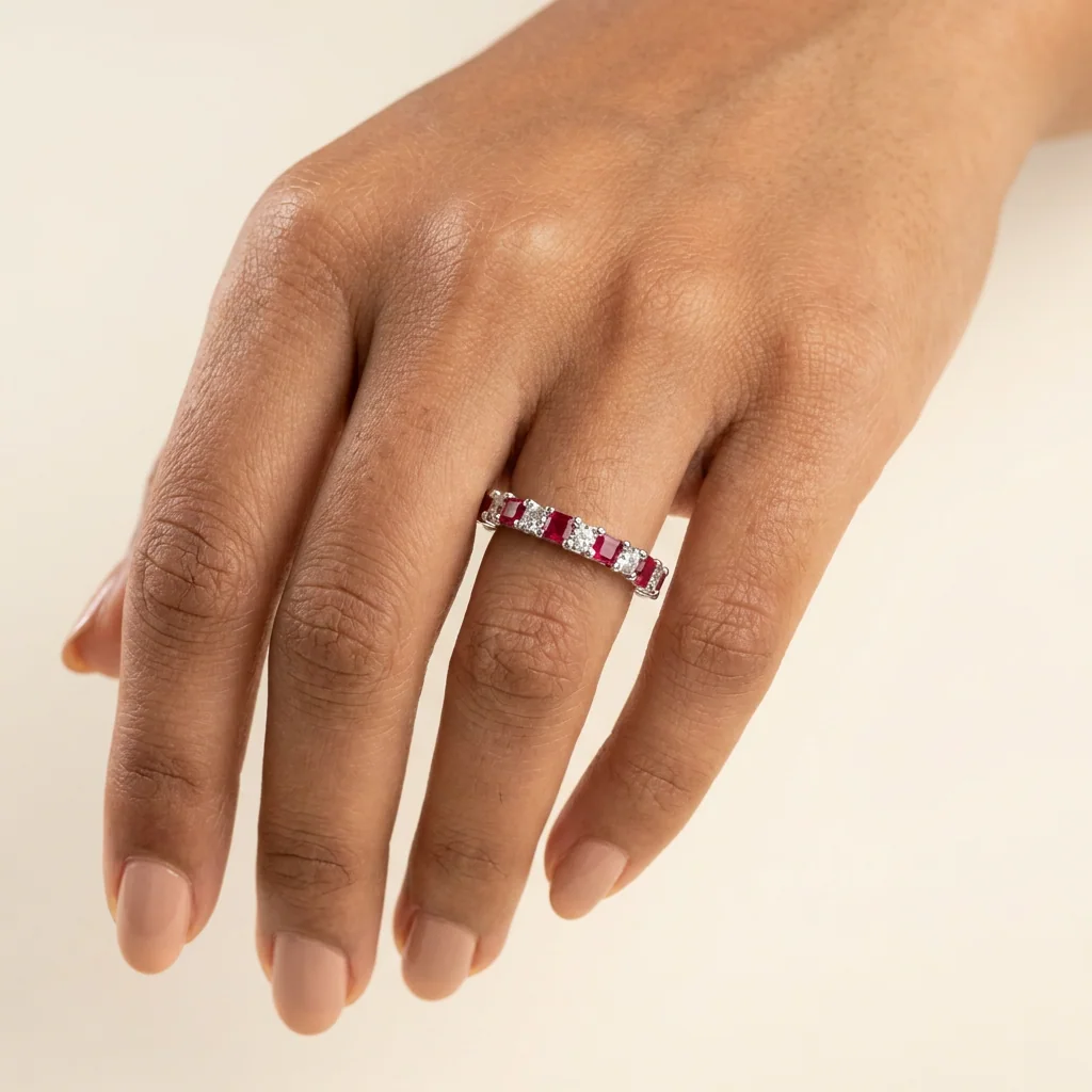 Ruby Eternity Band — on hand