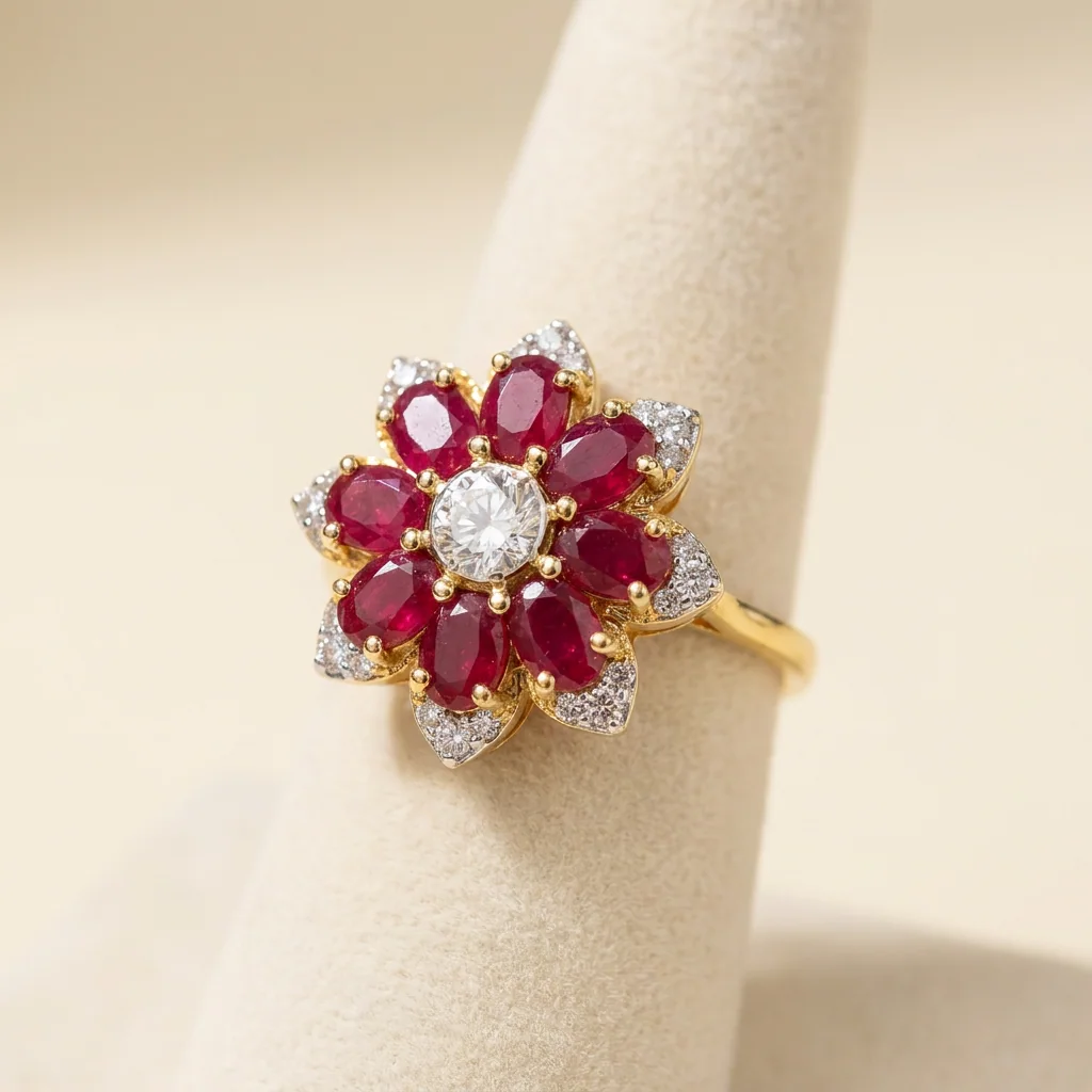 Ruby Floral Cluster Ring — stand