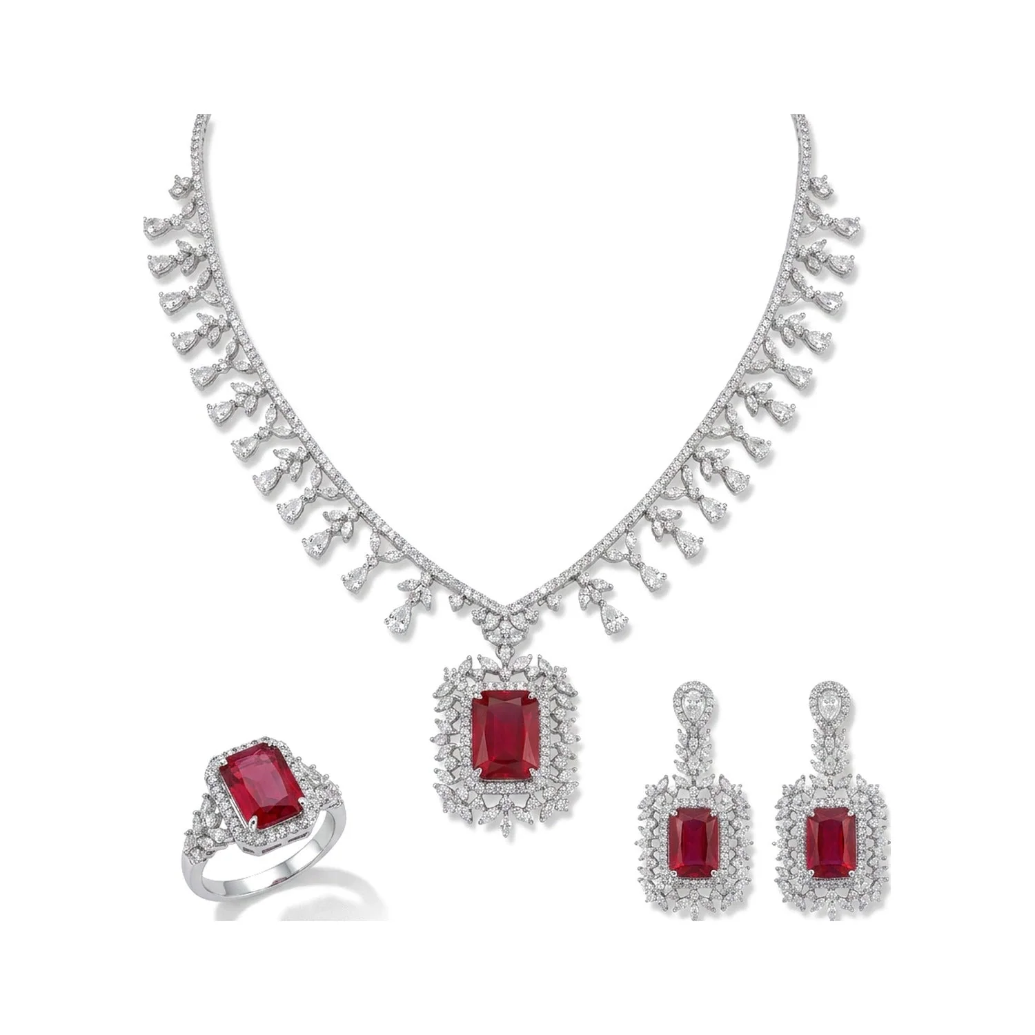 Ruby Halo Bridal Set