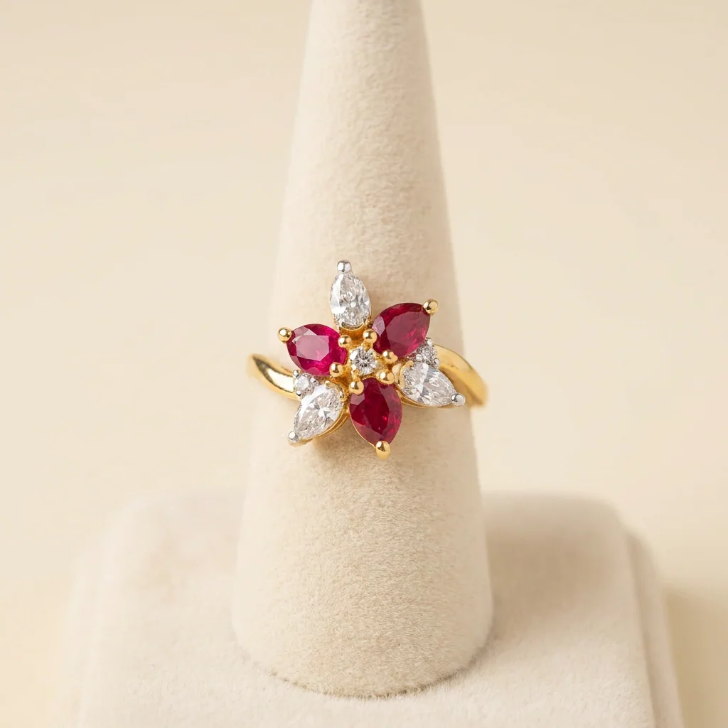 Ruby Petal Cluster Ring — stand