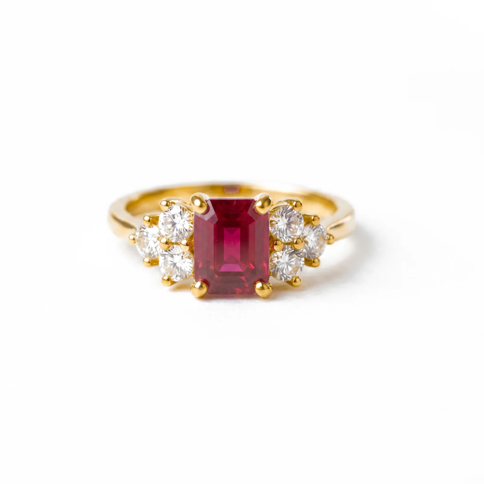 Ruby Three-Stone Ring, view 3 — House of Mina