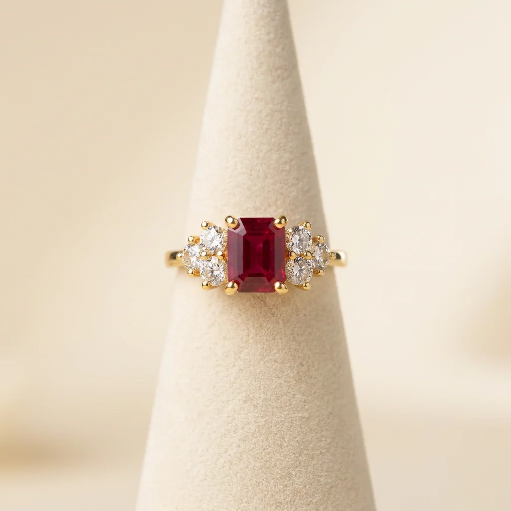 Ruby Three-Stone Ring — stand