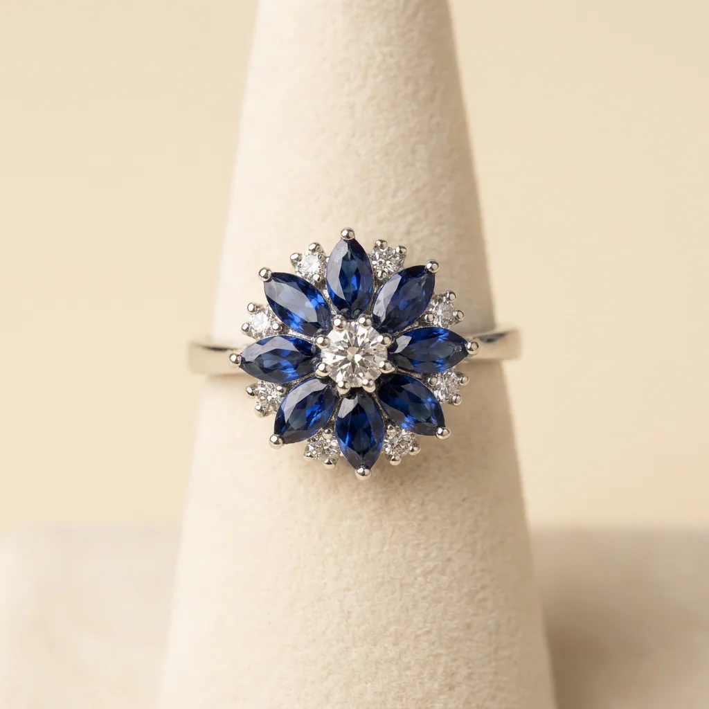 Sapphire Floral Cluster Ring — stand