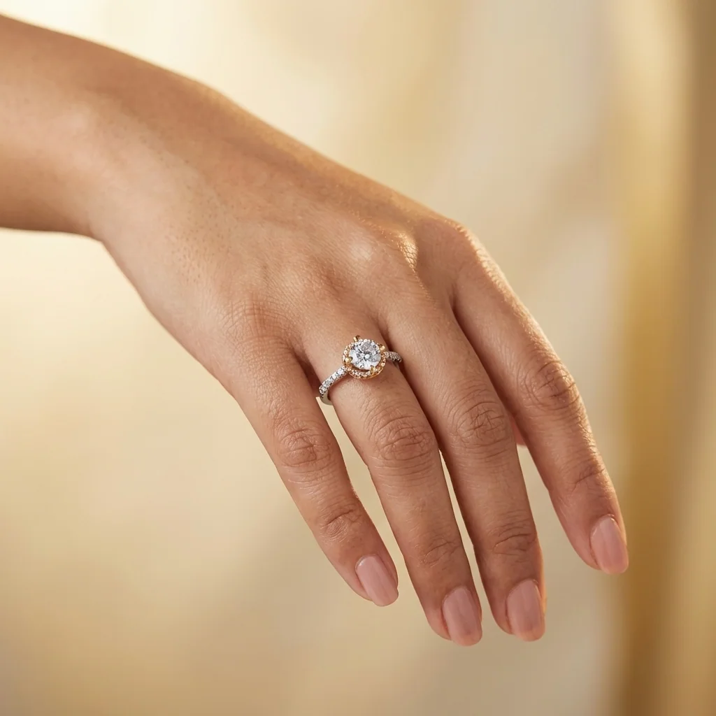 Solitaire Round Halo Ring, view 3 — House of Mina