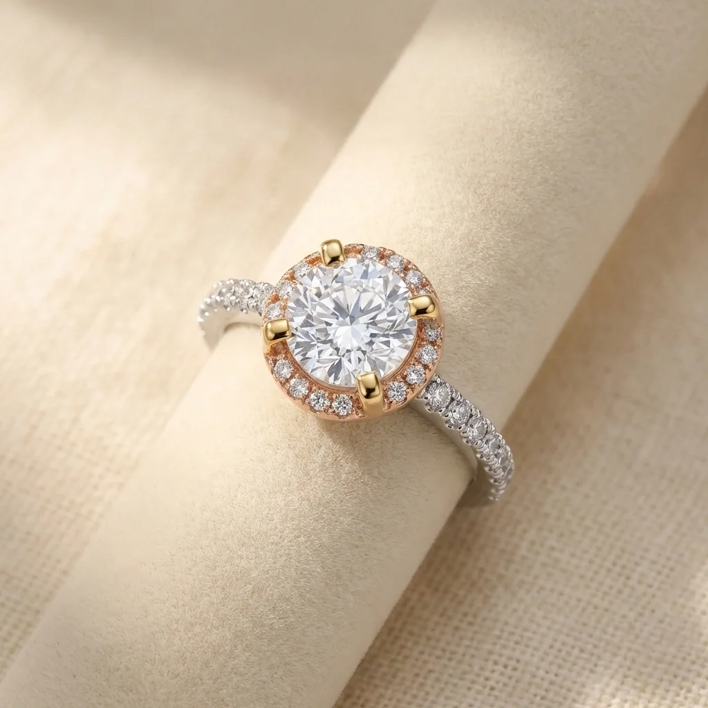 Solitaire Round Halo Ring, view 5 — House of Mina