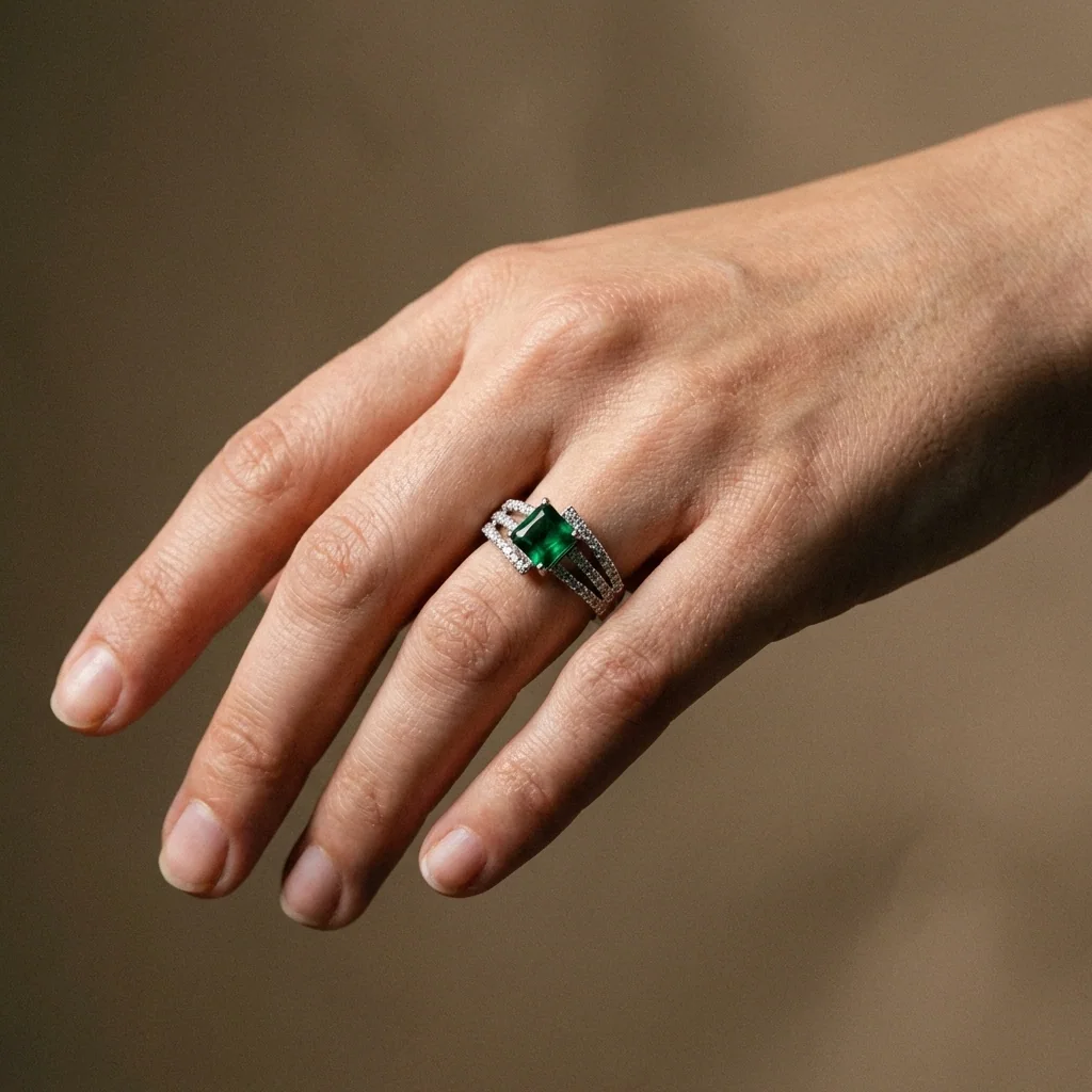 Sylvia Emerald Ring, view 2 — House of Mina