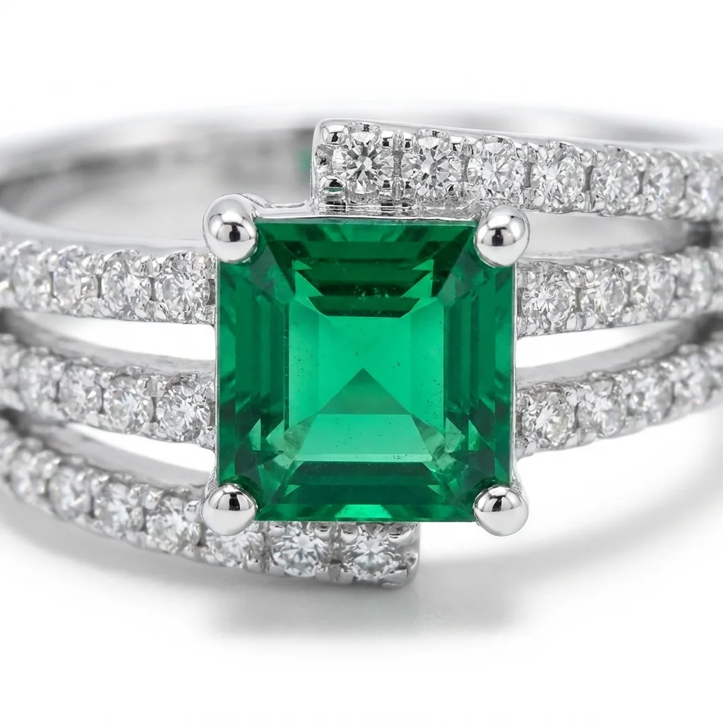 Sylvia Emerald Ring, view 4 — House of Mina