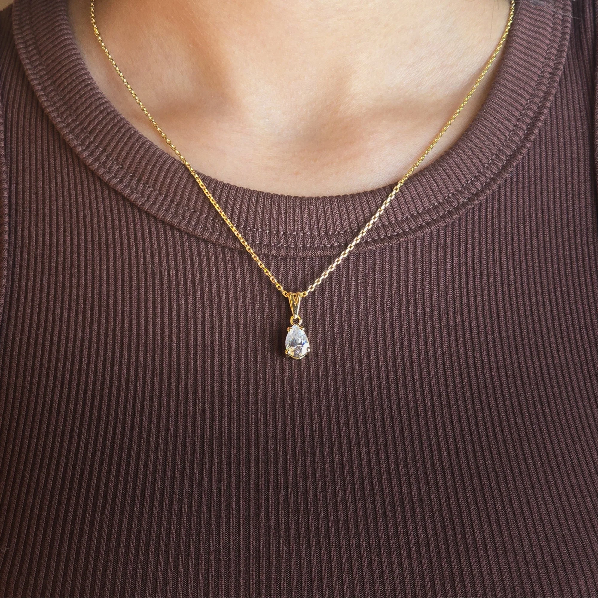 Tear Drop Moissanite Pendant Necklace, view 2 — House of Mina