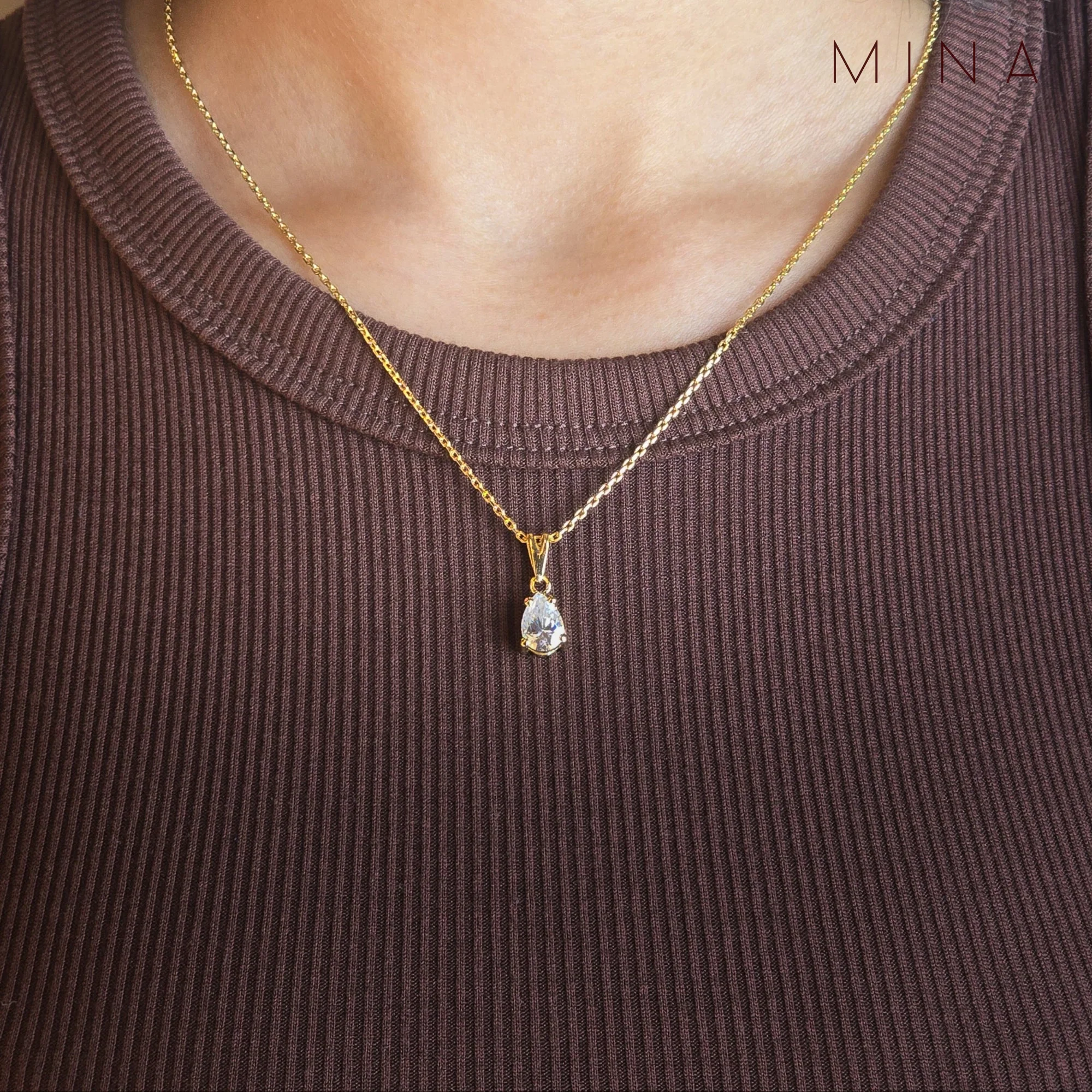 Tear Drop Moissanite Pendant Necklace, view 2 — House of Mina