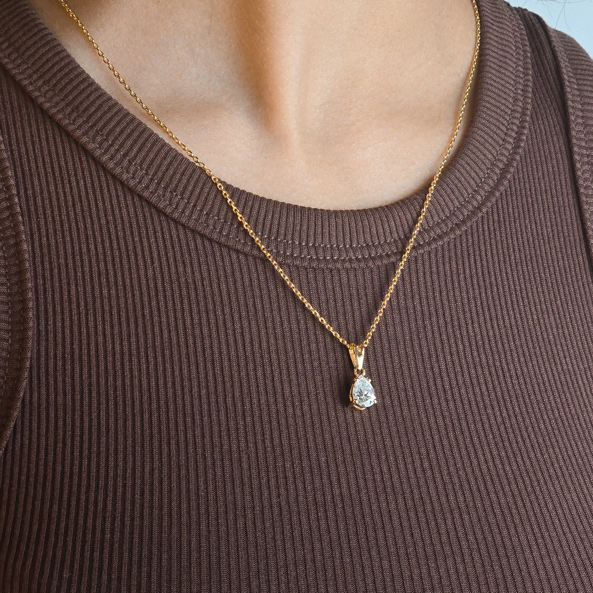 Tear Drop Moissanite Pendant Necklace, view 4 — House of Mina