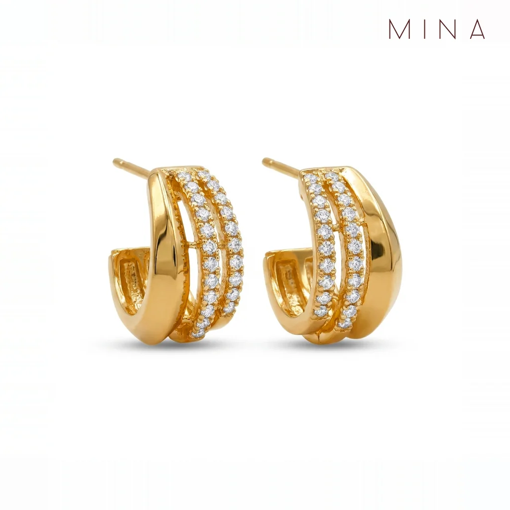 Triple Pavé Hoops, view 1 — House of Mina