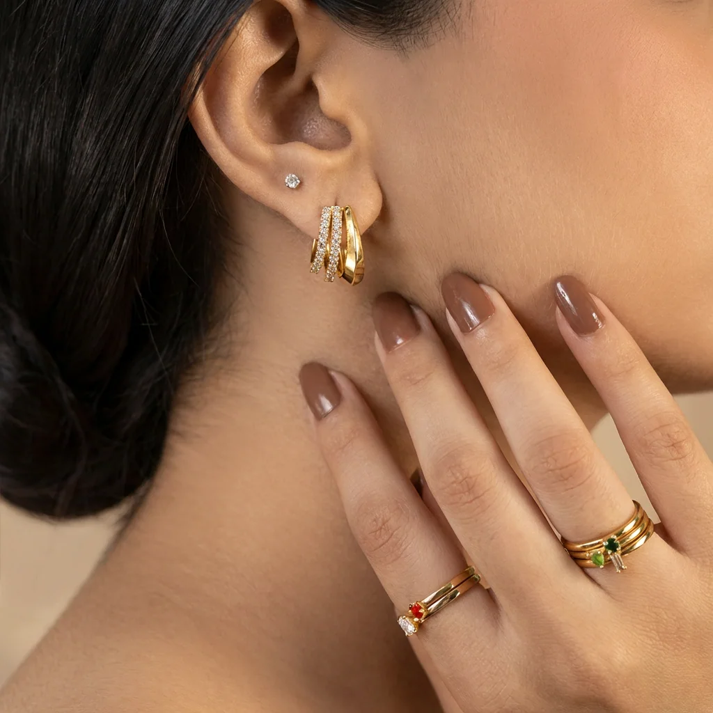 Triple Pavé Hoops, view 2 — House of Mina