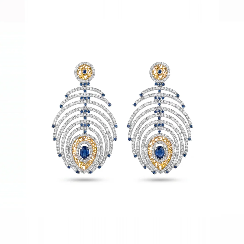 Valentina Sapphire Concentric Drop Earrings, view 1 — House of Mina