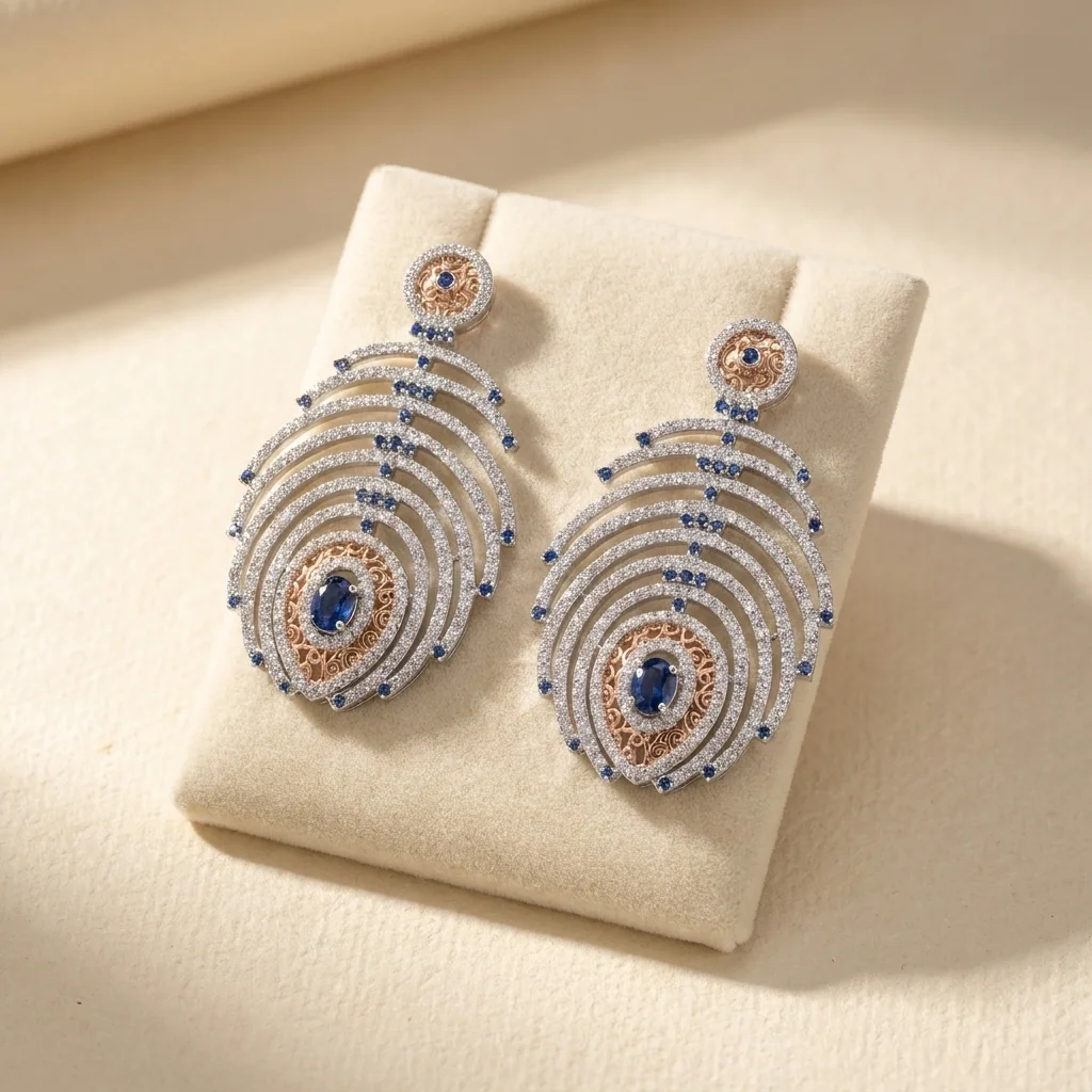 Valentina Sapphire Concentric Drop Earrings, view 2 — House of Mina