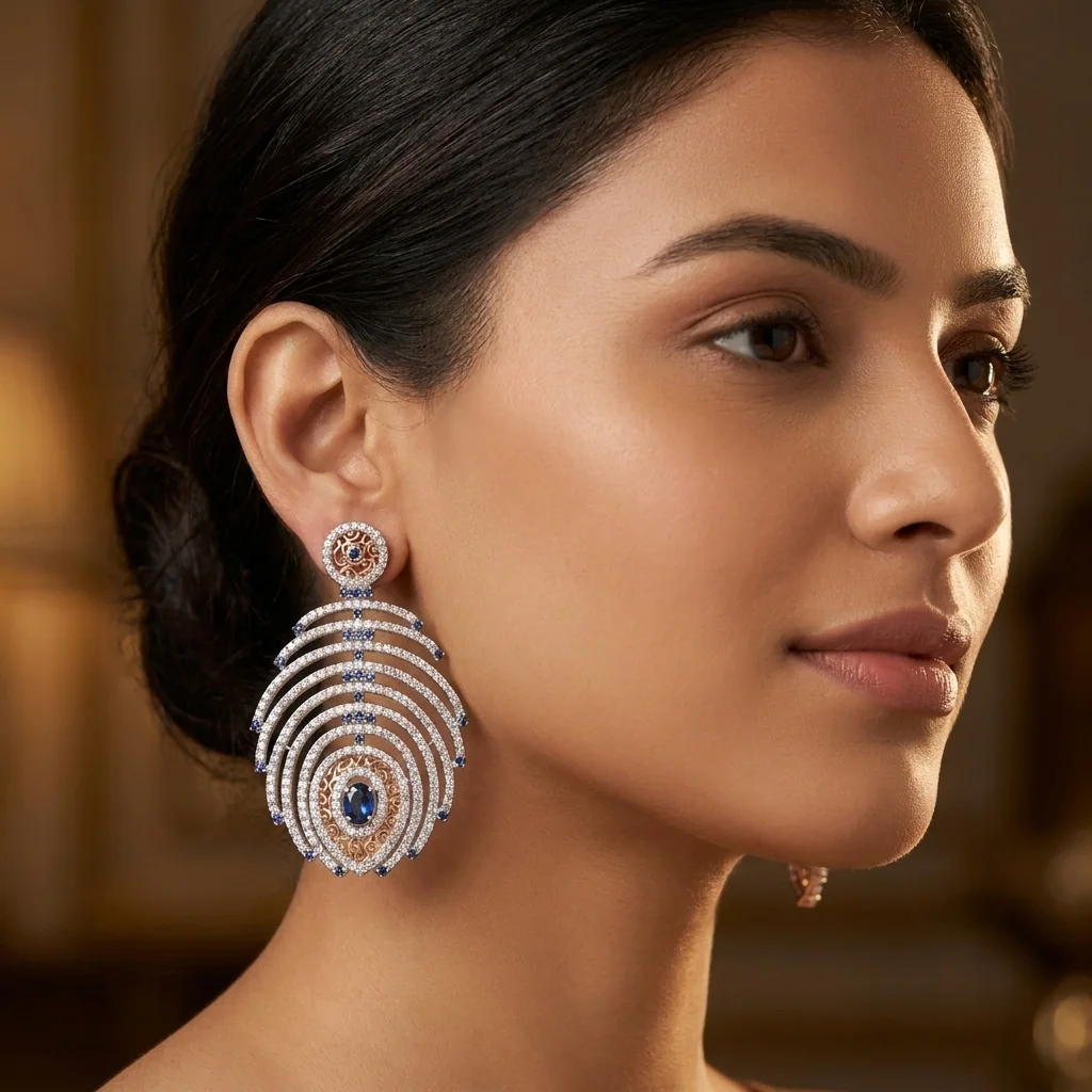 Valentina Sapphire Concentric Drop Earrings, view 3 — House of Mina