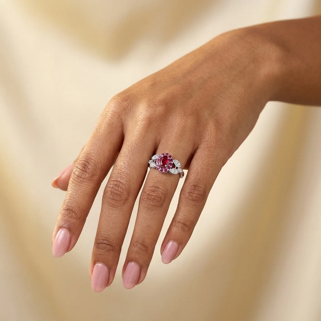 Vivienne Oval Halo Ring, view 2 — House of Mina