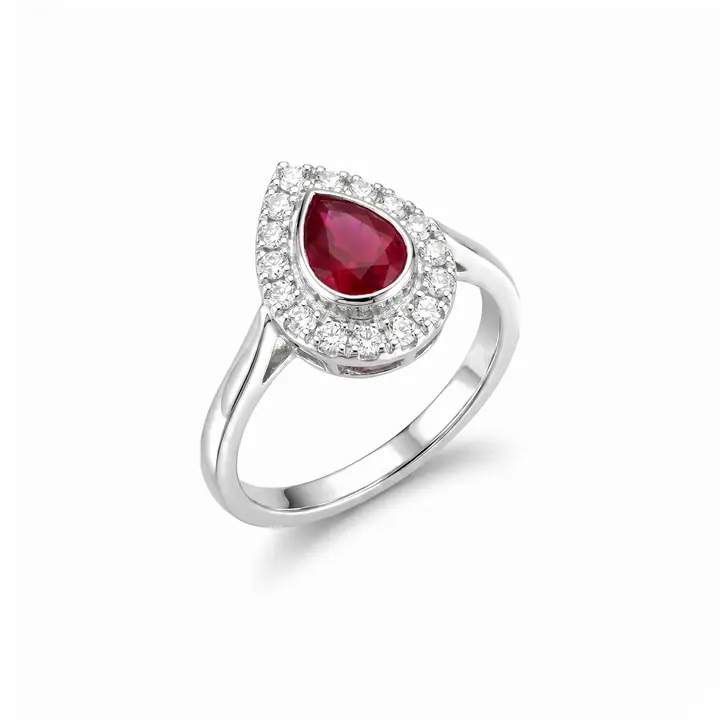 Pear Ruby Halo Ring — Rings & Bands, House of Mina