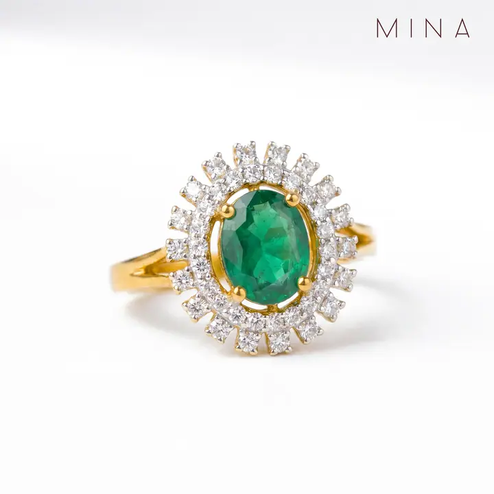 Emerald Sunburst Halo Ring — Rings & Bands, House of Mina