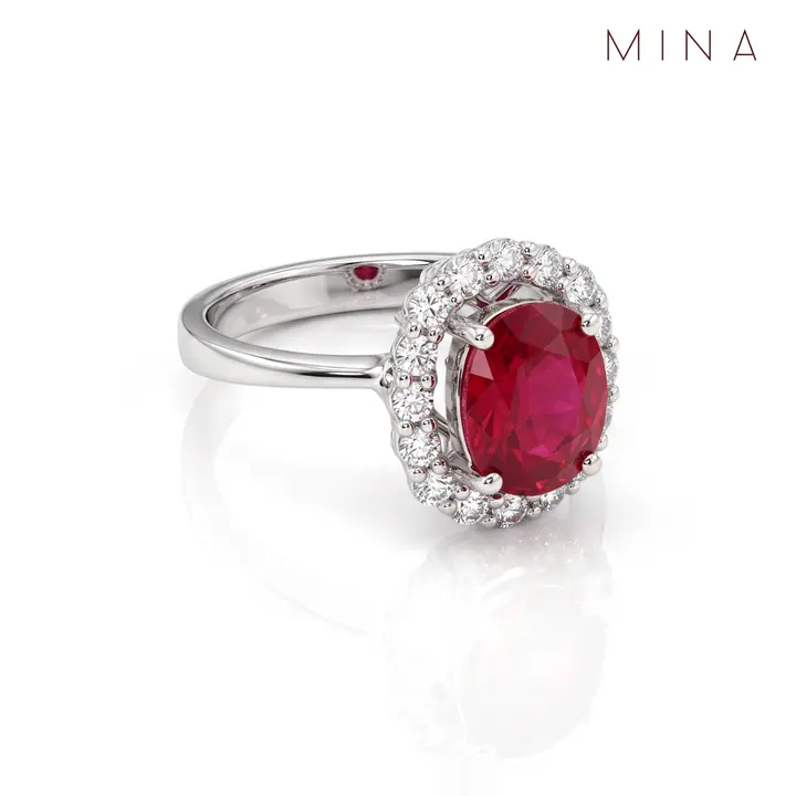 Ruby Oval Halo Ring — Rings & Bands, House of Mina