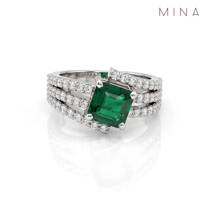 Emerald Square Crossover Ring — Rings & Bands, House of Mina