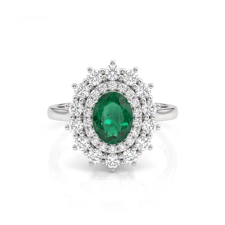 Emerald Double Halo Ring — Rings & Bands, House of Mina