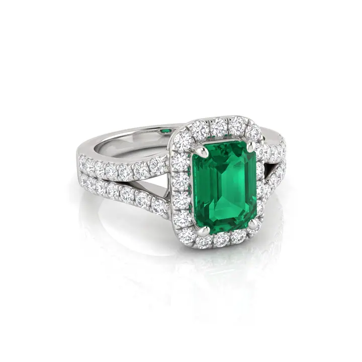 Emerald Split Halo Ring — Rings & Bands, House of Mina