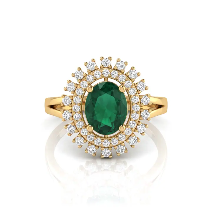 Emerald Sunburst Halo Ring — Rings & Bands, House of Mina