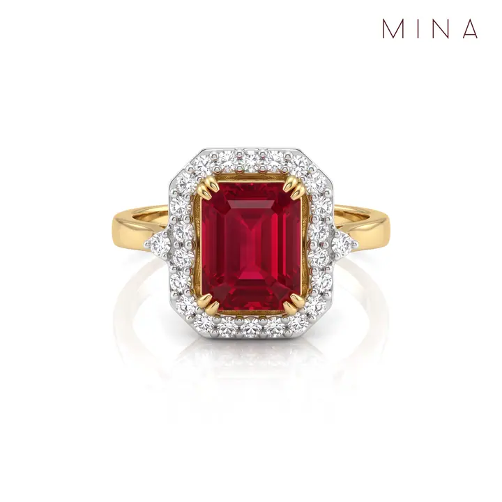 Ruby Emerald-Cut Halo Ring — Rings & Bands, House of Mina