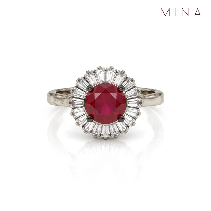 Ruby Round Baguette Halo Ring — Rings & Bands, House of Mina